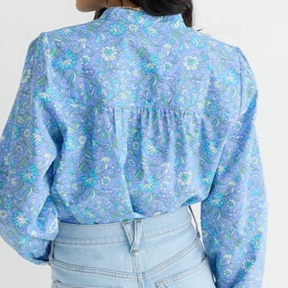J. Crew Blue and Green Floral Shirt - Picture 2 of 7